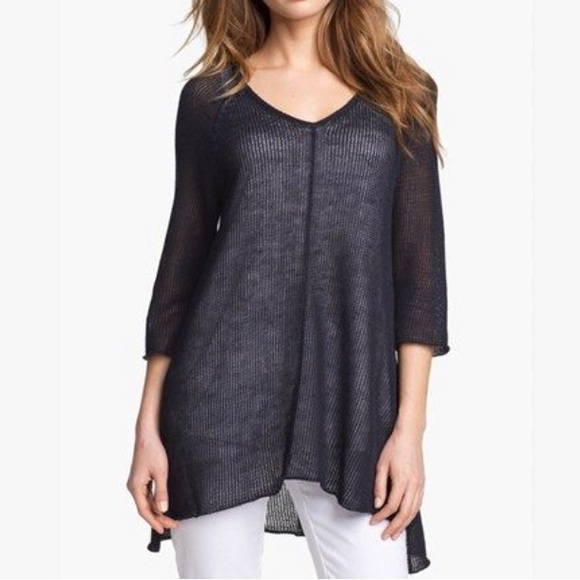 Eileen Fisher Sweaters - Eileen Fisher Linen Open Knit Navy Tunic Sweater XS